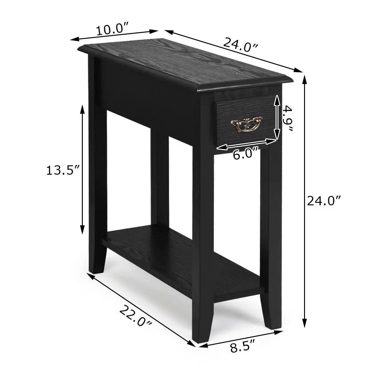 End Table Bedside Sofa End Table Narrow Nightstand with Wooden Legs by DirectDeals
