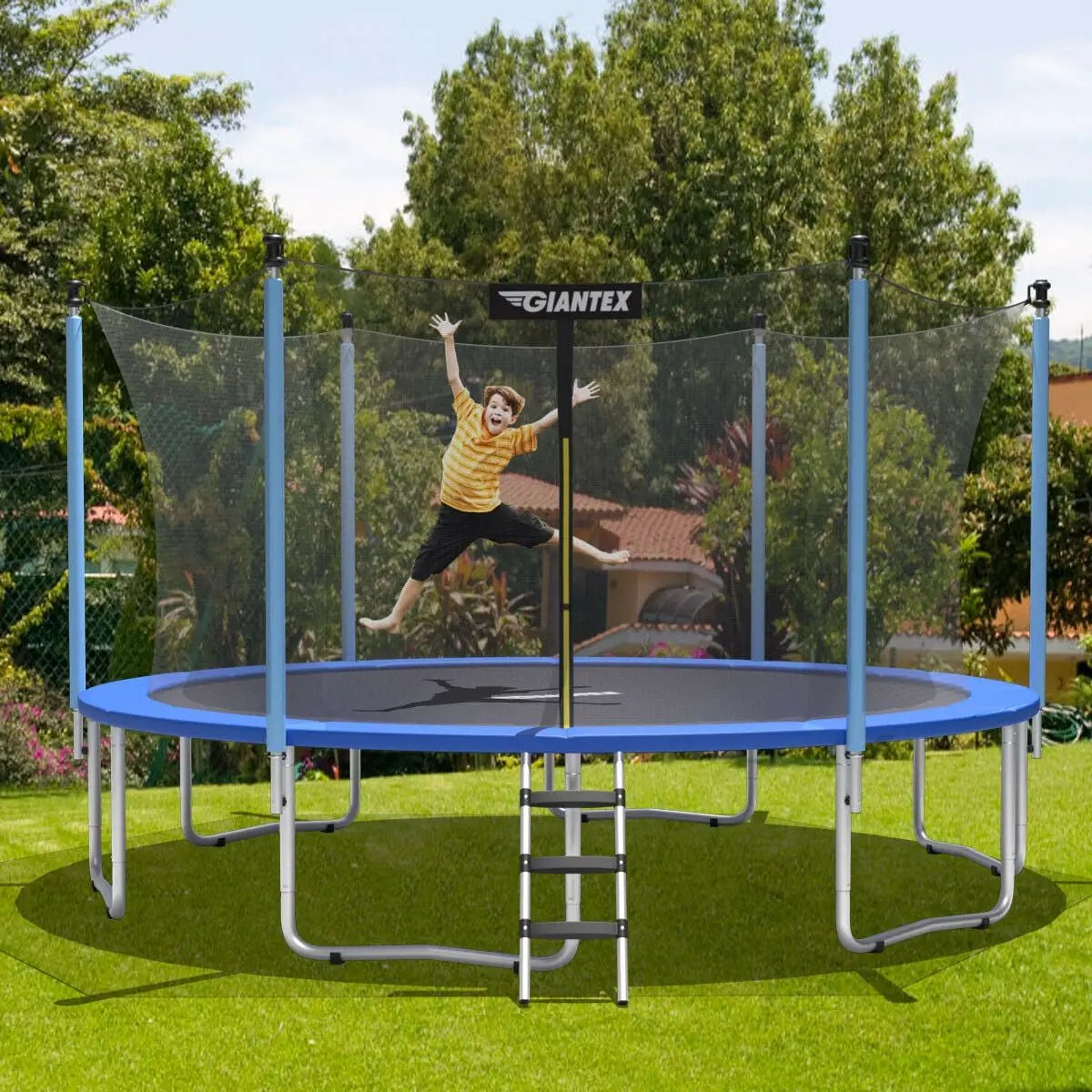 15 Feet Outdoor Bounce Trampoline with Safety Enclosure Net by DirectDeals