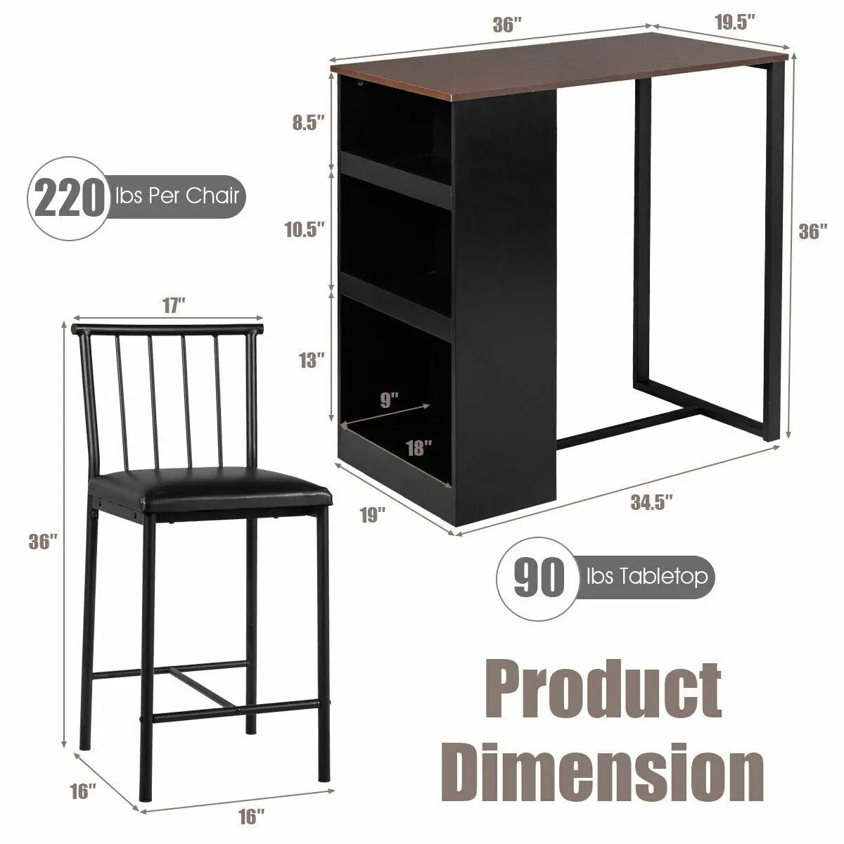 3 Piece Counter Height Pub Dining Set by DirectDeals