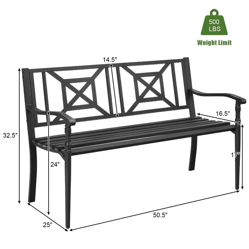 Patio Garden Bench with Powder Coated Steel Frame by DirectDeals