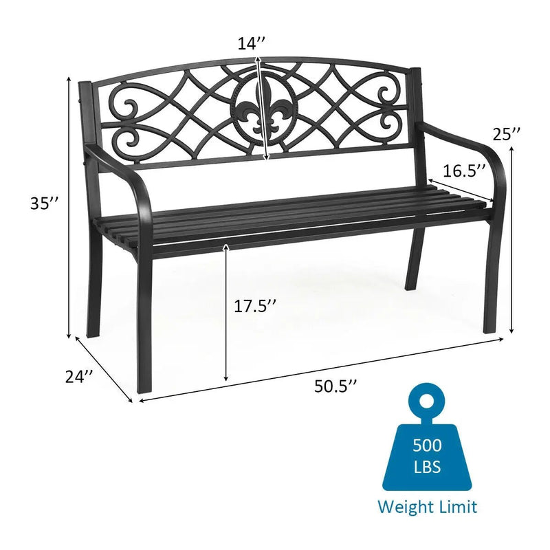 50 Inch Patio Heavy-Duty Metal Garden Bench by DirectDeals
