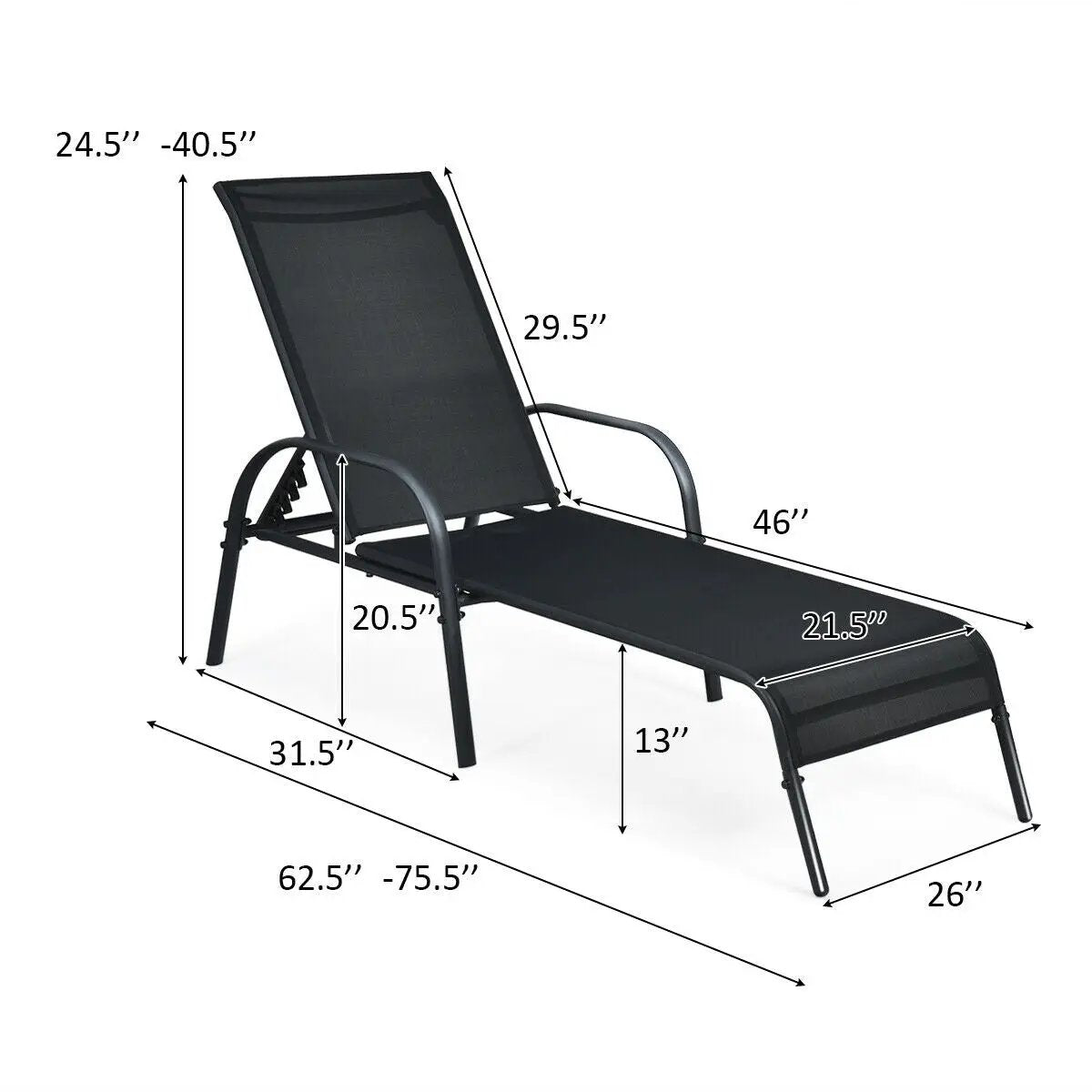 Adjustable Patio Chaise Folding Lounge Chair with Backrest by DirectDeals