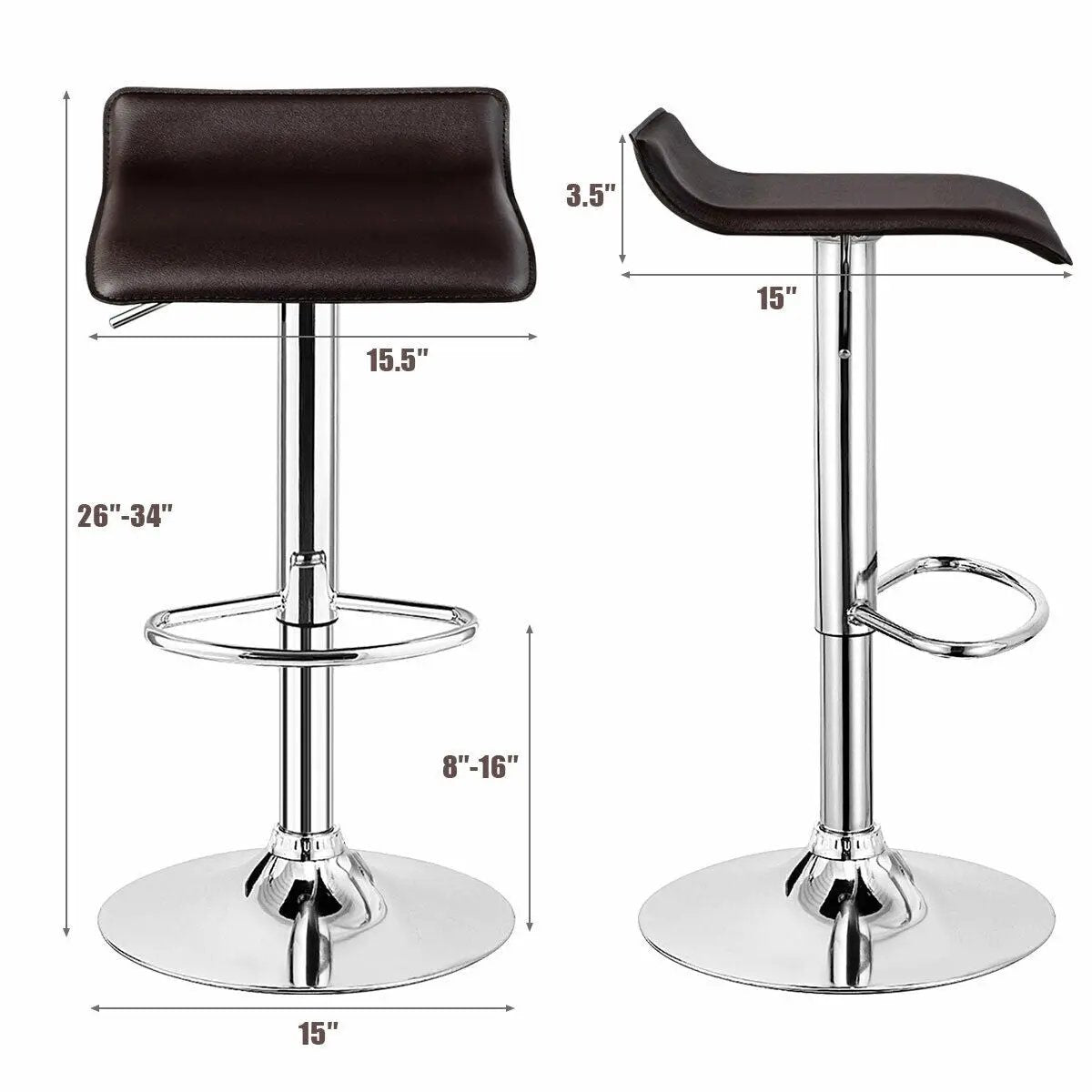 Set of 2 Adjustable PU Leather Backless Bar Stools by DirectDeals
