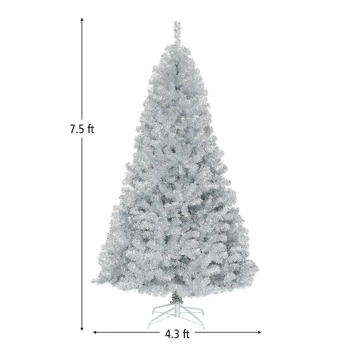 7.5 Ft Hinged Unlit Artificial Silver Tinsel Christmas Tree by DirectDeals