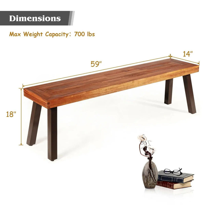 Patio Acacia Wood Dining Bench Seat with Steel Legs by DirectDeals