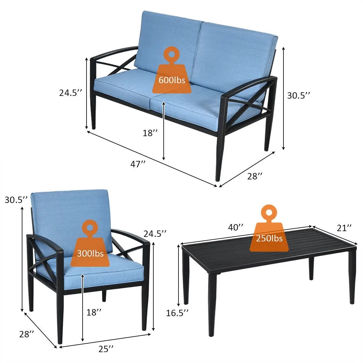 4 Pieces Patio Furniture Set Aluminum Frame Cushioned Sofa by DirectDeals