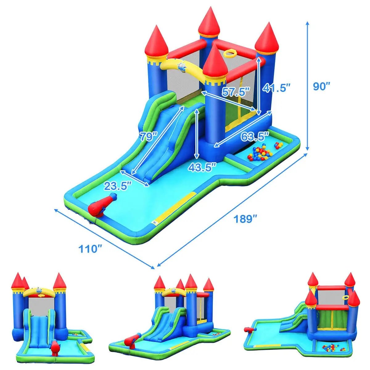 Inflatable Bounce House Castle Water Slide with Climbing Wall and 580W Blower by DirectDeals