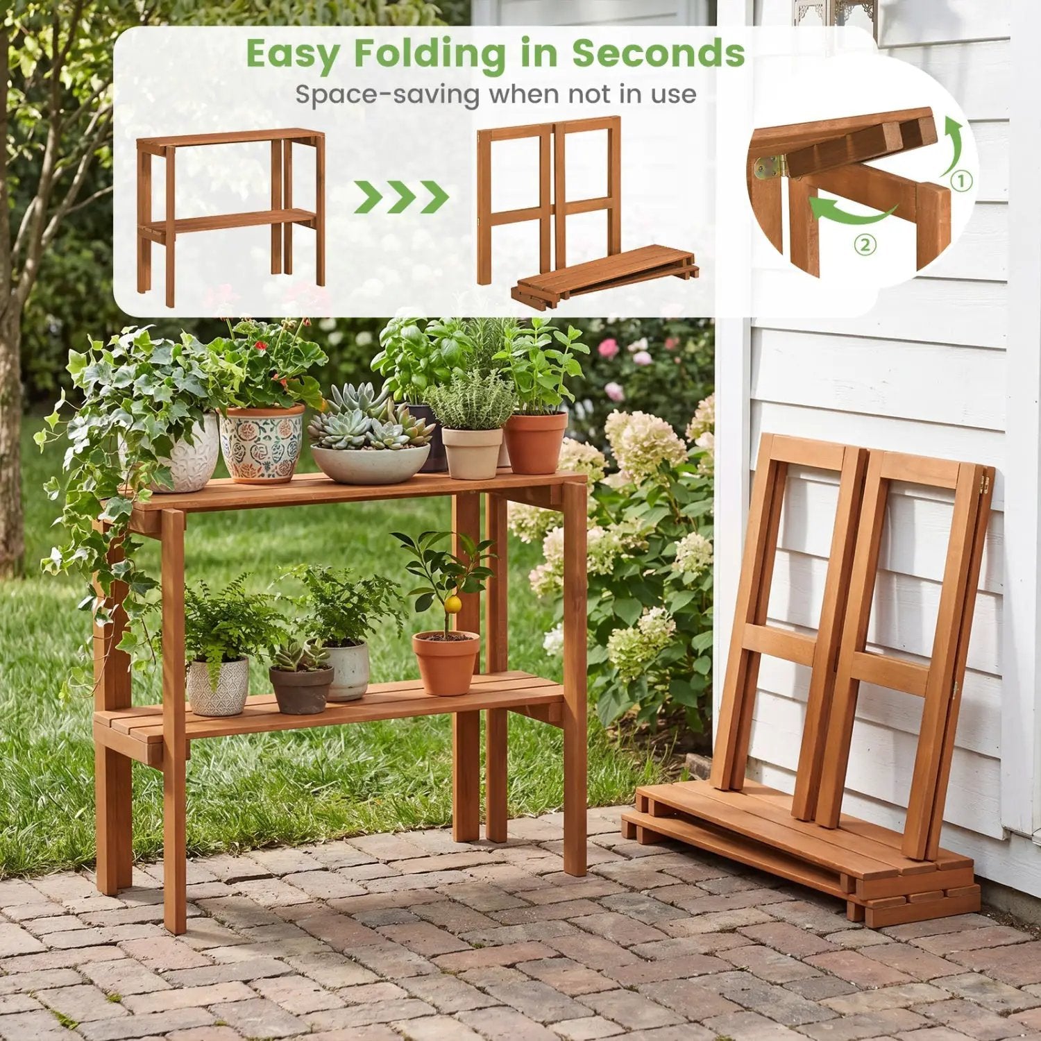 3-Tier Folding Wooden Storage Shelf for Entryway & Garden by DirectDeals