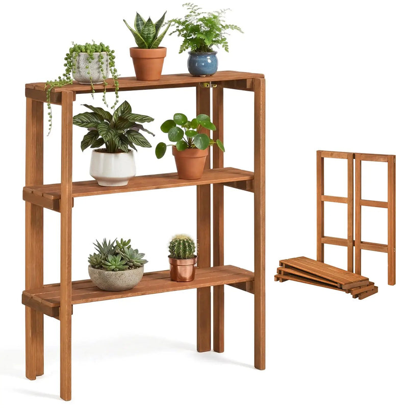 3-Tier Folding Wooden Storage Shelf for Entryway & Garden by DirectDeals