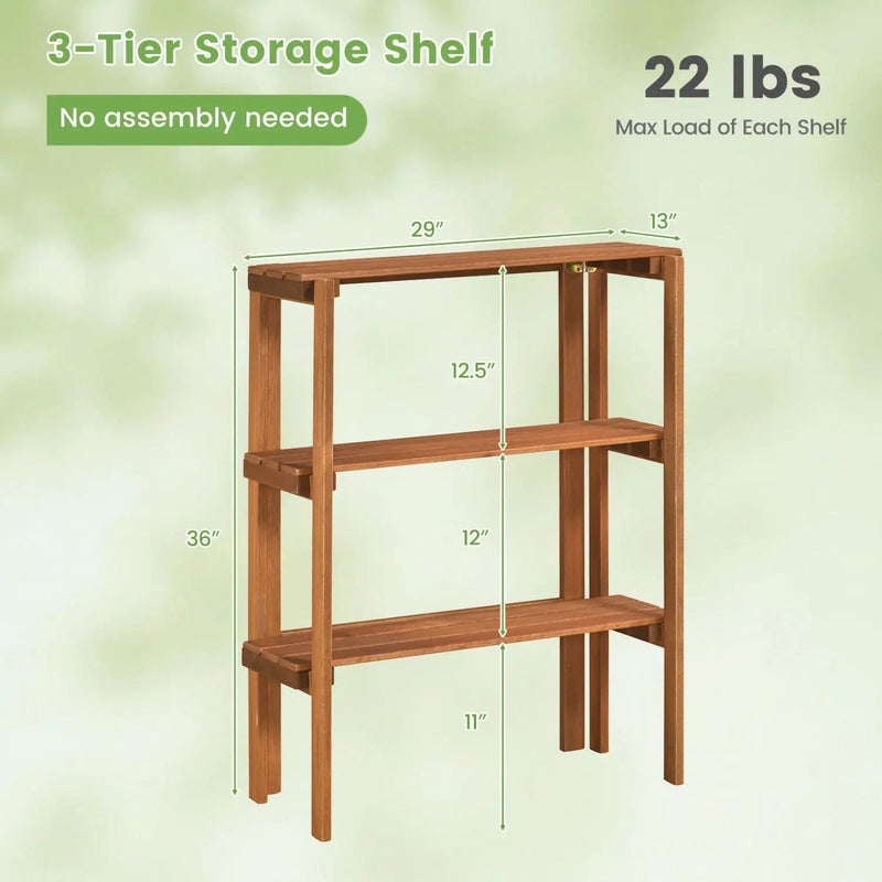 3-Tier Folding Wooden Storage Shelf for Entryway & Garden by DirectDeals
