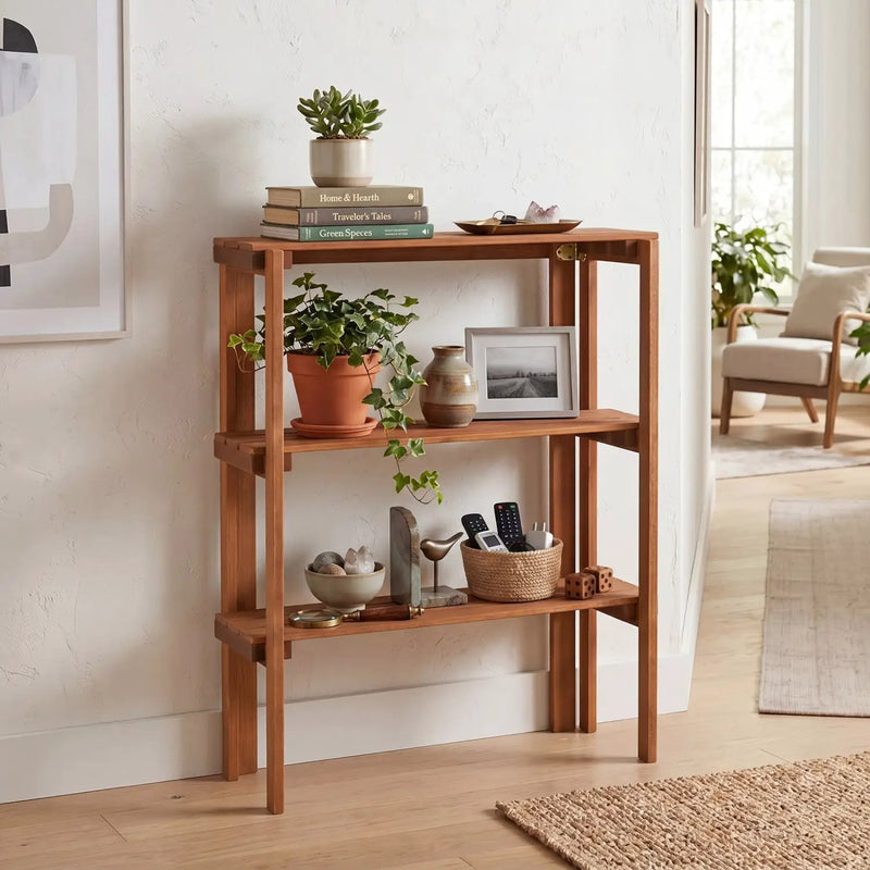 3-Tier Folding Wooden Storage Shelf for Entryway & Garden by DirectDeals