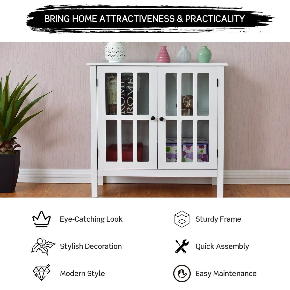 Glass Door Sideboard Console Storage Buffet Cabinet by DirectDeals