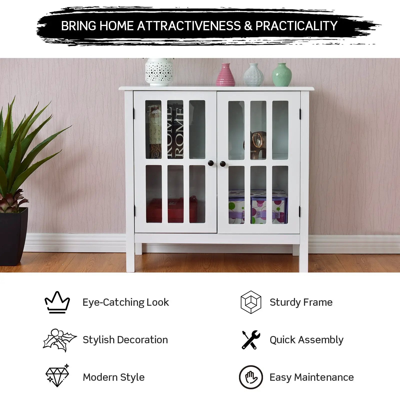 Glass Door Sideboard Console Storage Buffet Cabinet by DirectDeals