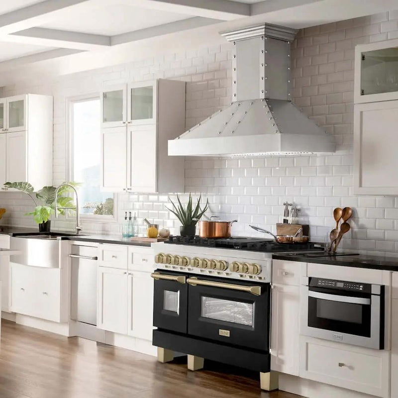 ZLINE 48" Autograph Dual Fuel Range, Black, Bronze, RAZ-BLM-48-CB by Farmhouse Kitchen and Bath