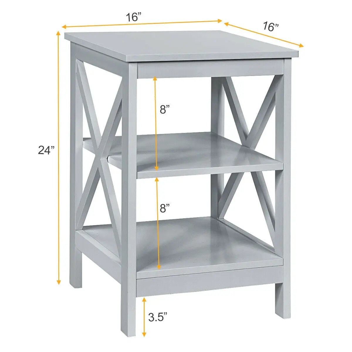 3-Tier Nightstand End Table with X Design Storage by DirectDeals