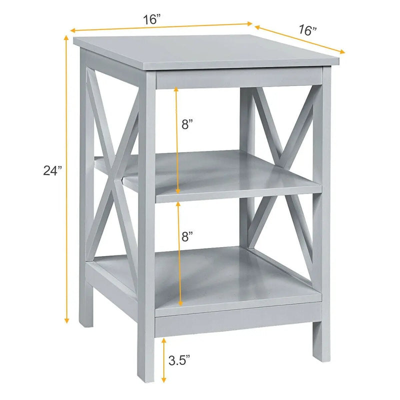 3-Tier Nightstand End Table with X Design Storage by DirectDeals