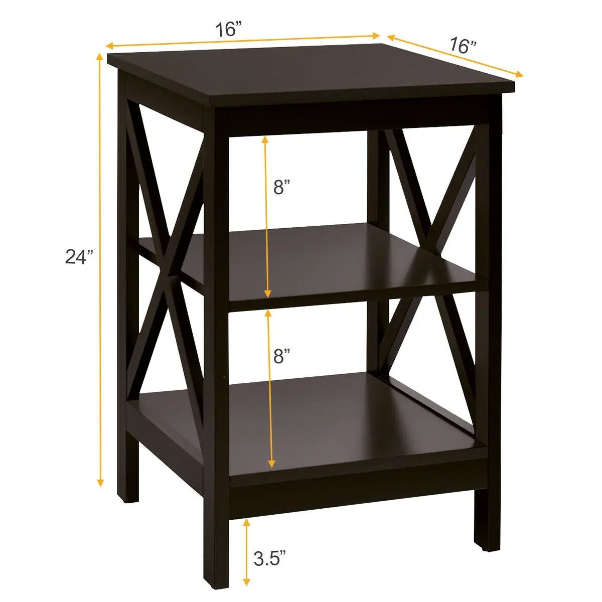 3-Tier Nightstand End Table with X Design Storage by DirectDeals