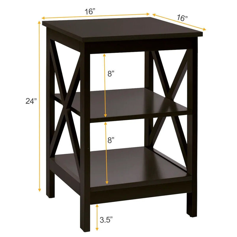 3-Tier Nightstand End Table with X Design Storage by DirectDeals