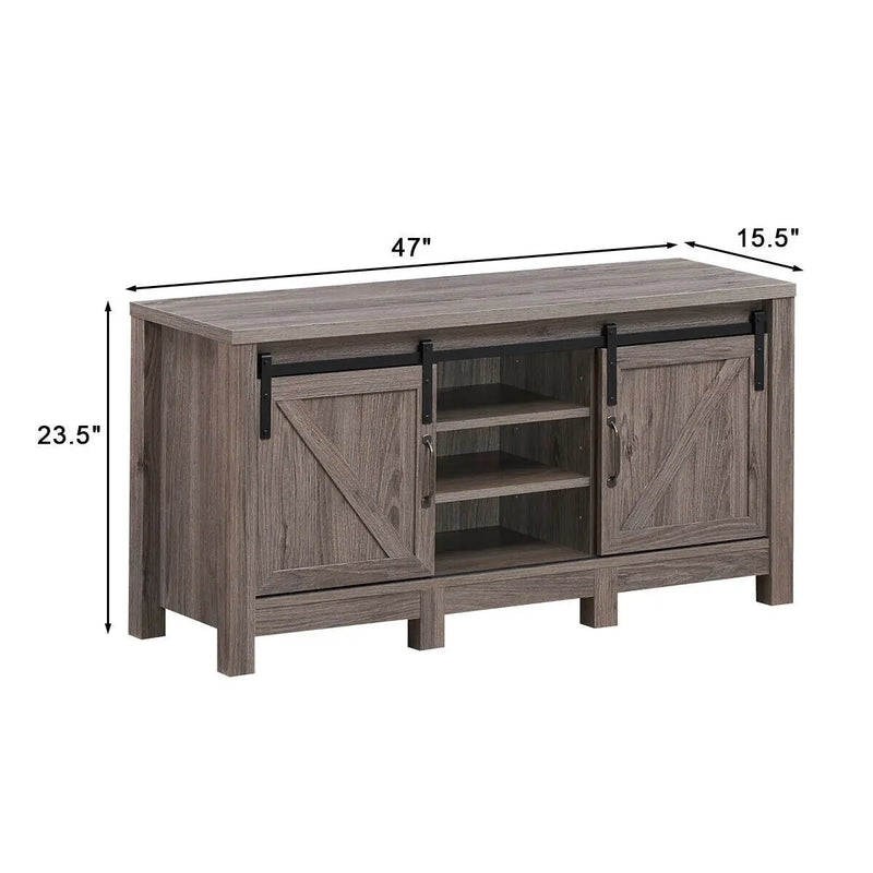 55 Inch TV Sliding Barn Door Entertainment Center with Adjustable Shelves by DirectDeals