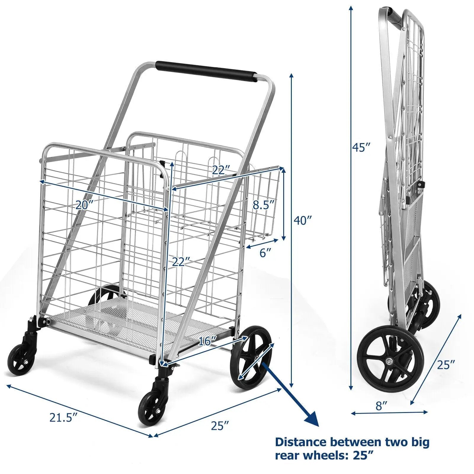 Heavy Duty Folding Utility Shopping Double Cart-Silver by DirectDeals
