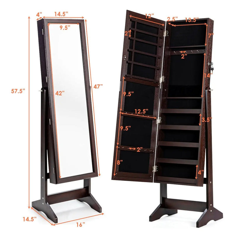 Jewelry Cabinet Stand Mirror Armoire with Large Storage Box by DirectDeals
