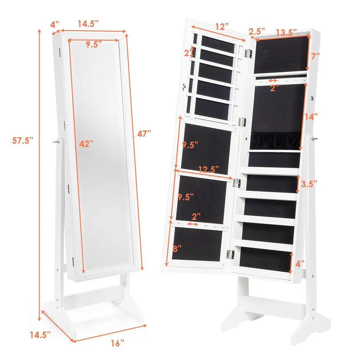 Jewelry Cabinet Stand Mirror Armoire with Large Storage Box by DirectDeals