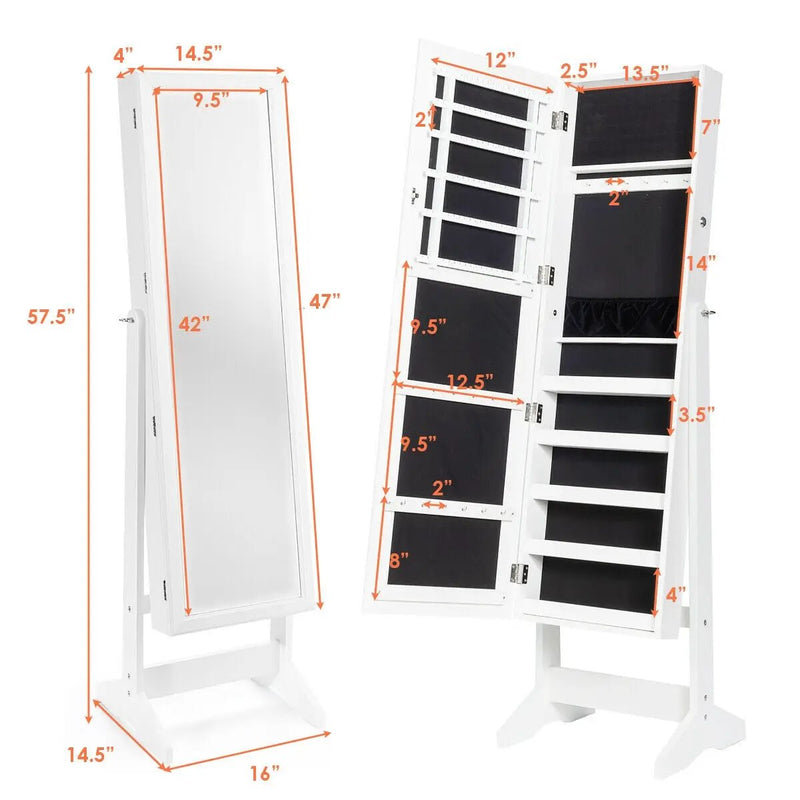 Jewelry Cabinet Stand Mirror Armoire with Large Storage Box by DirectDeals