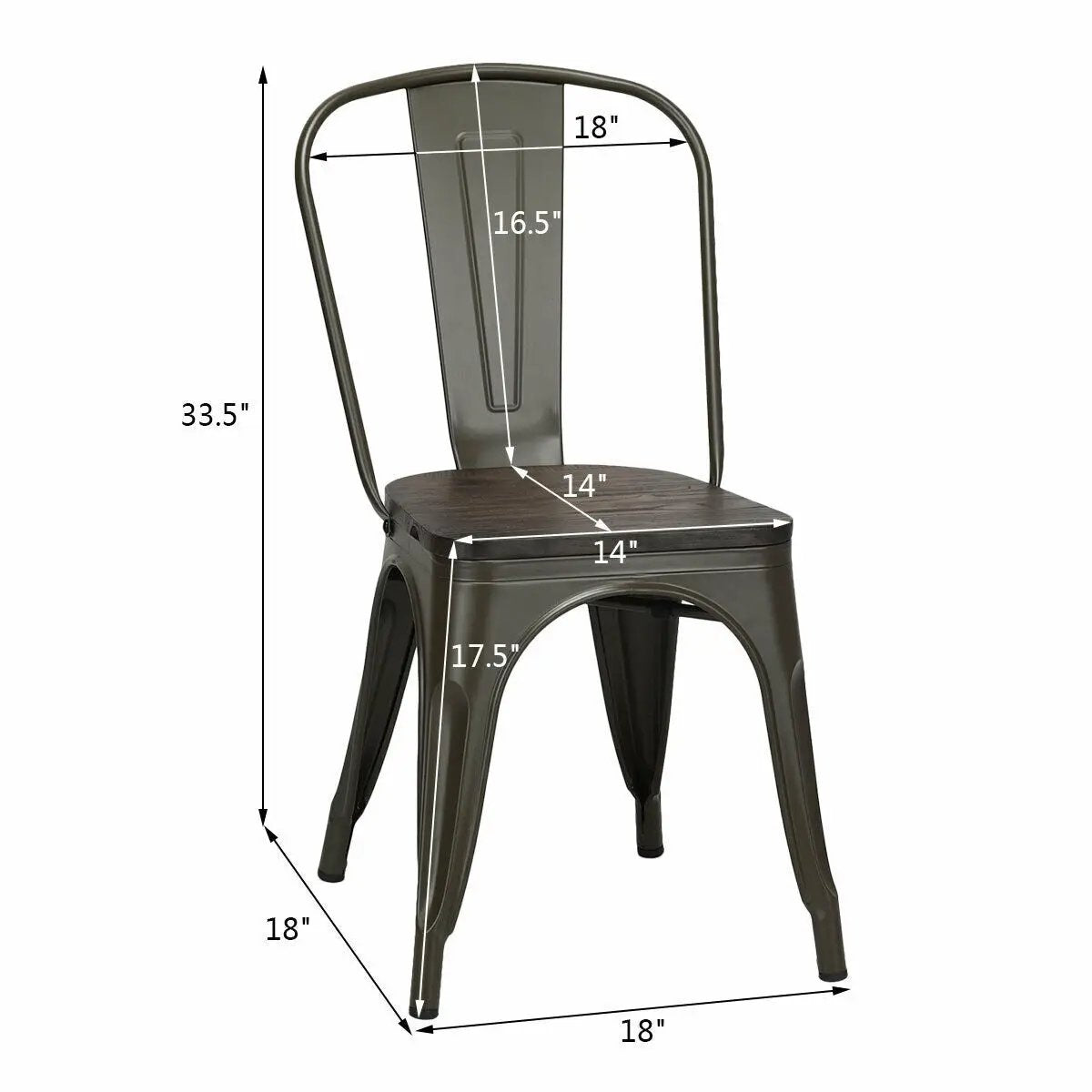 4 Pieces Tolix Style Metal Dining Side Chair Stackable Wood Seat by DirectDeals