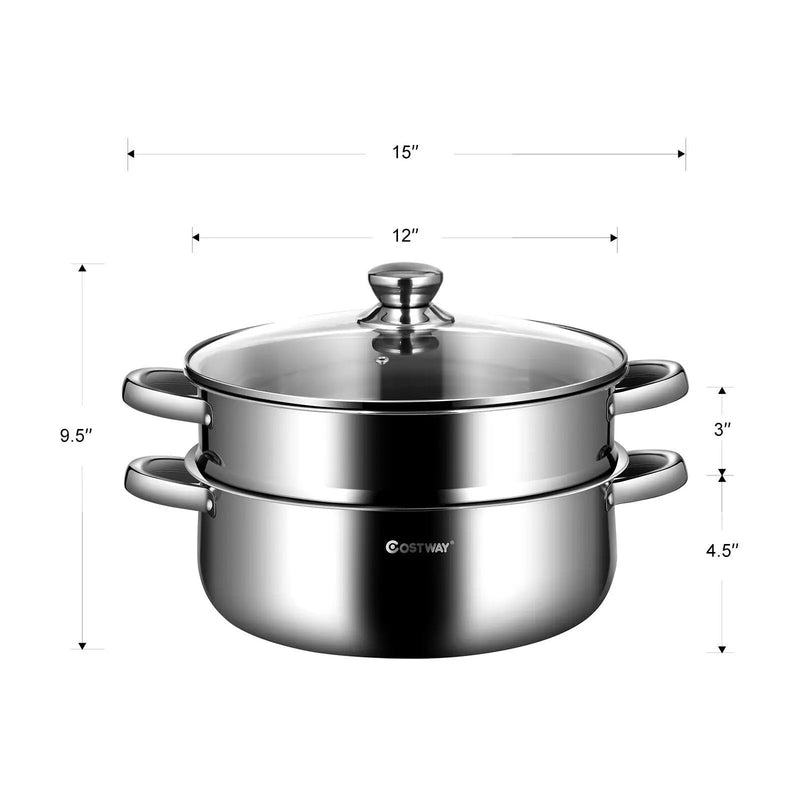 9.5 QT 2 Tier Stainless Steel Steamer Cookware Boiler by DirectDeals