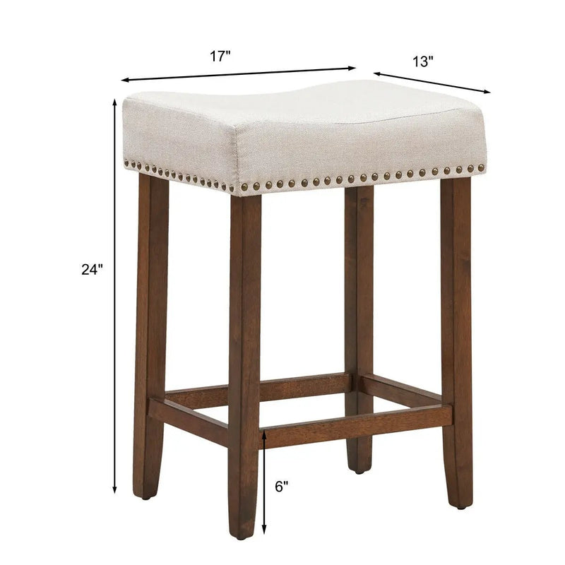 Set of 2 Nailhead Saddle Bar Stools 24 Inch Height by DirectDeals