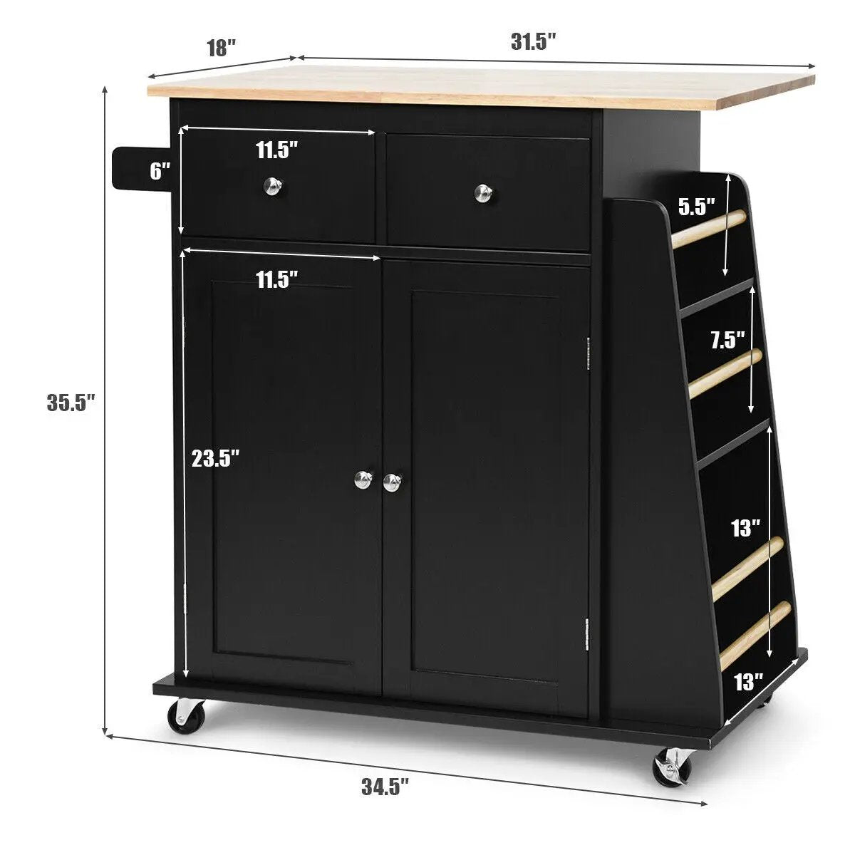 Rubber Wood Countertop Rolling Kitchen Island Cart by DirectDeals