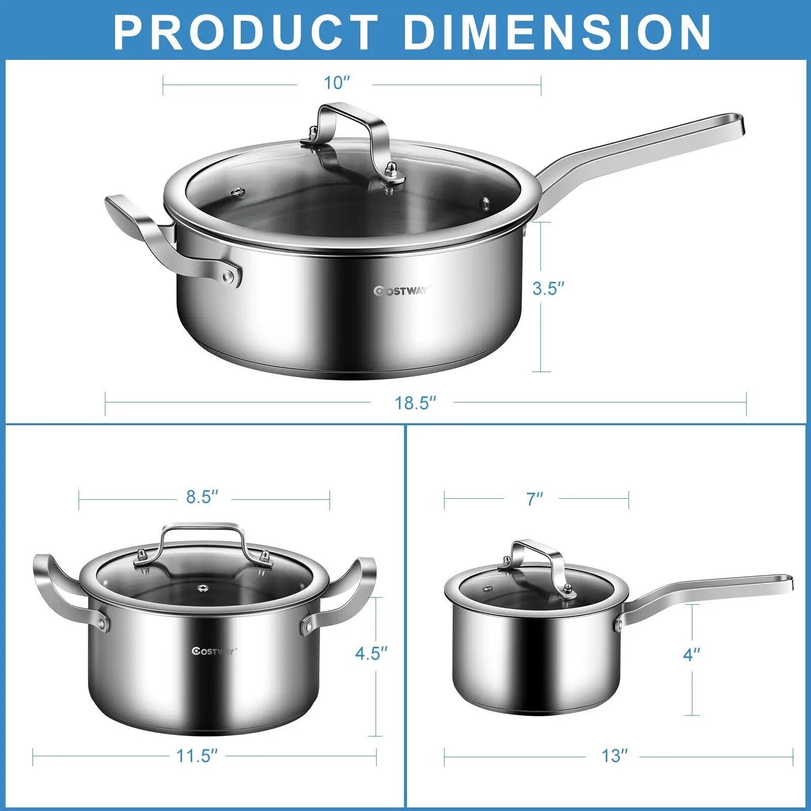 6 Piece Stainless Steel Cookware Set with Convenient Grip Handle by DirectDeals