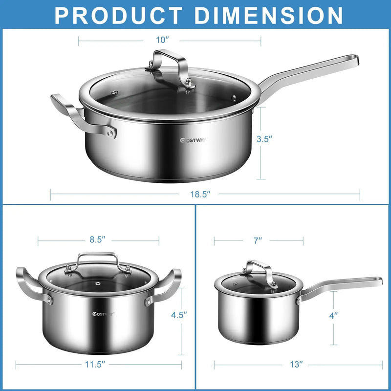 6 Piece Stainless Steel Cookware Set with Convenient Grip Handle by DirectDeals