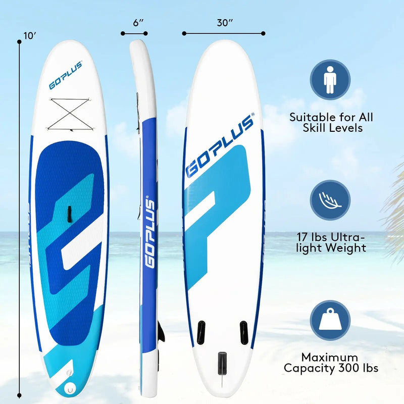 10 Feet Inflatable Stand Up Paddle Board 6 Inches Thick with Backpack Leash Aluminum Paddle by DirectDeals