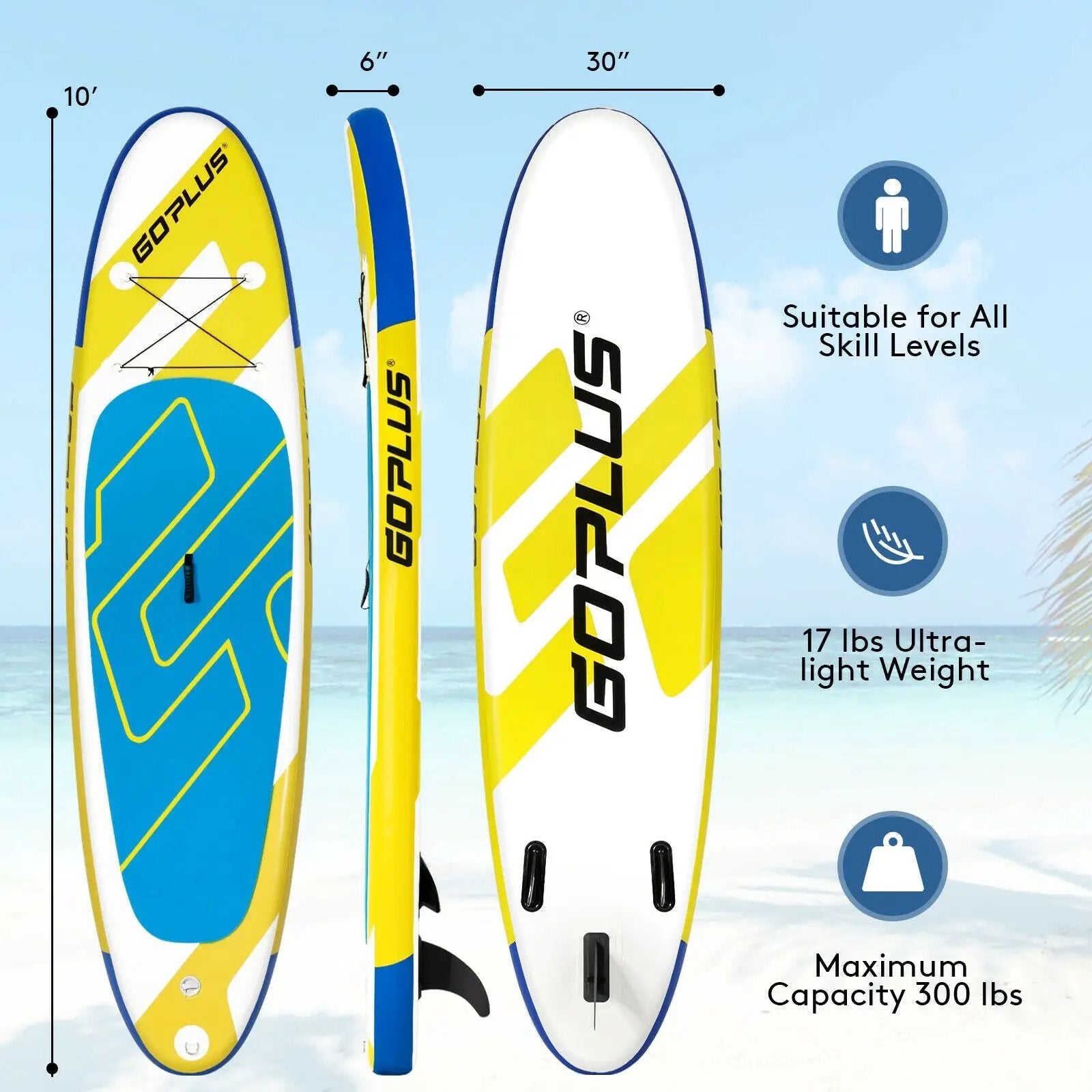10 Feet Inflatable Stand Up Paddle Board 6 Inches Thick with Backpack Leash Aluminum Paddle by DirectDeals