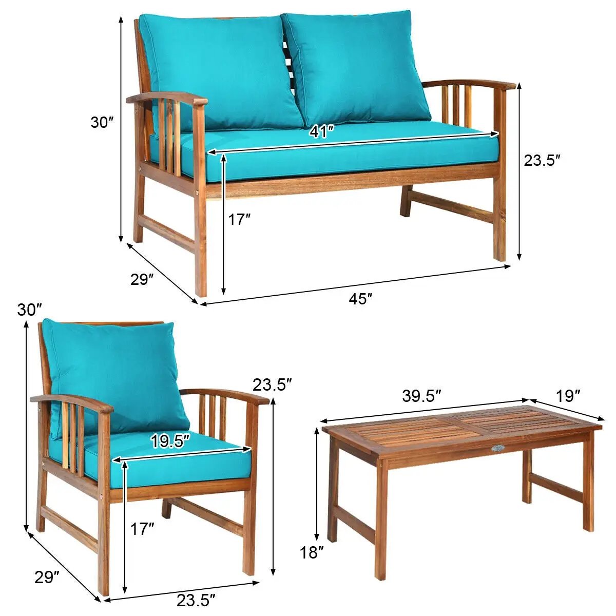 4-Piece Acacia Wood Patio Conversation Set with Cushions by DirectDeals