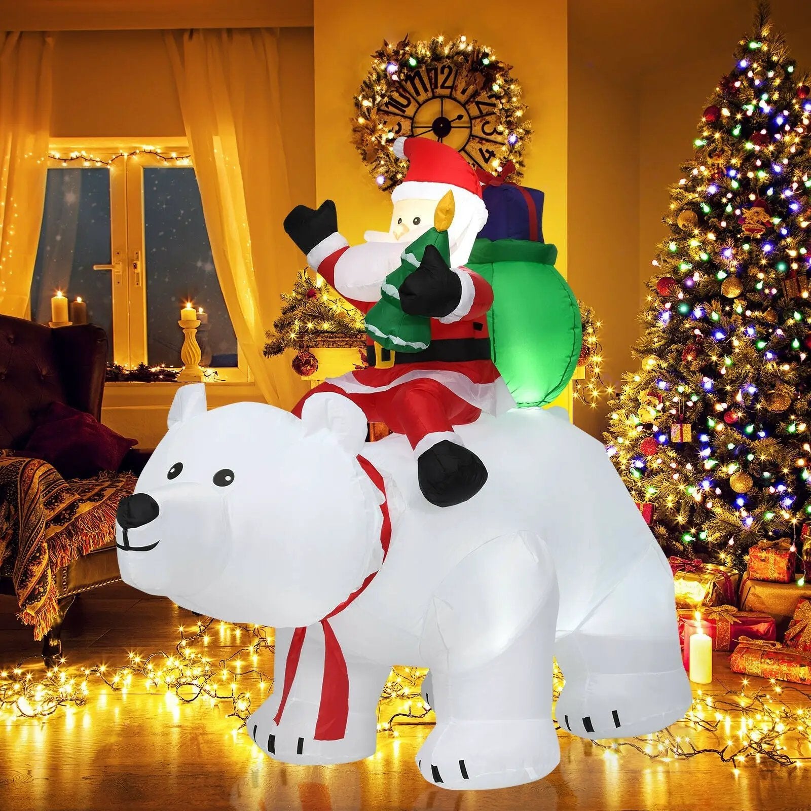 6.5 Feet Christmas Inflatable Santa Riding Polar Bear with Shaking Head LED Lights by DirectDeals