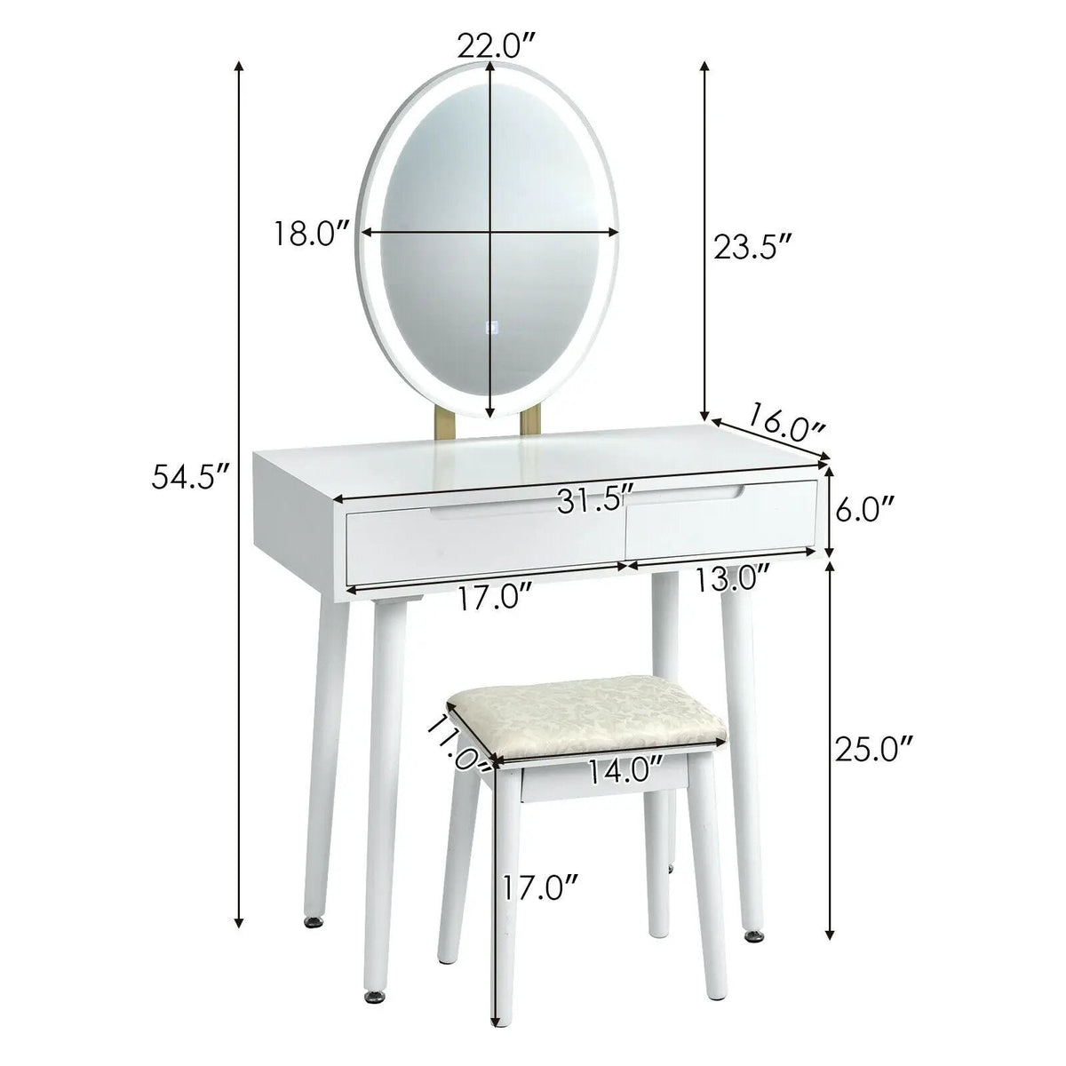 Touch Screen Vanity Makeup Table Stool Set with Lighted Mirror by DirectDeals