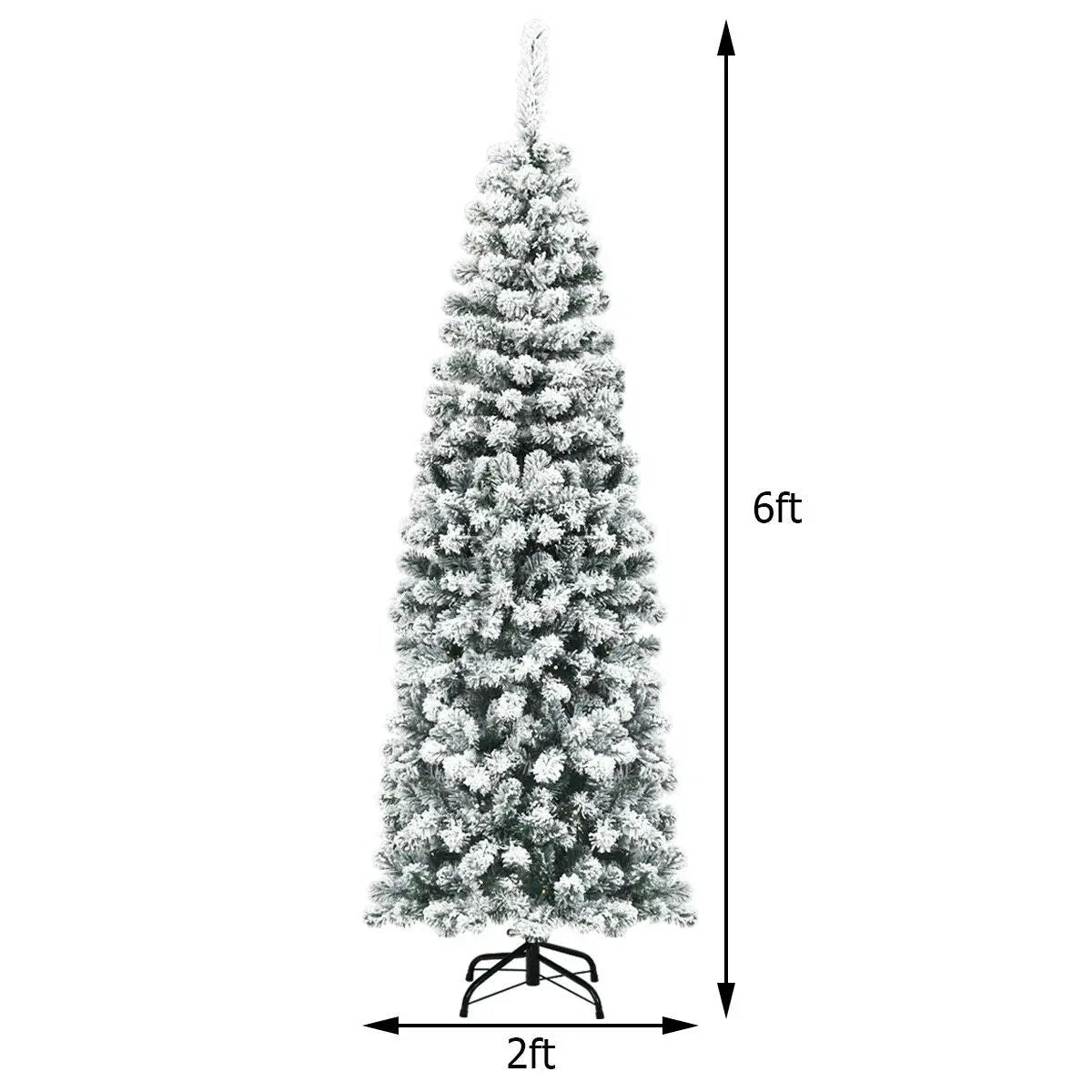 6 Feet Unlit Hinged Snow Flocked Artificial Pencil Christmas Tree with 500 Branch Tip by DirectDeals