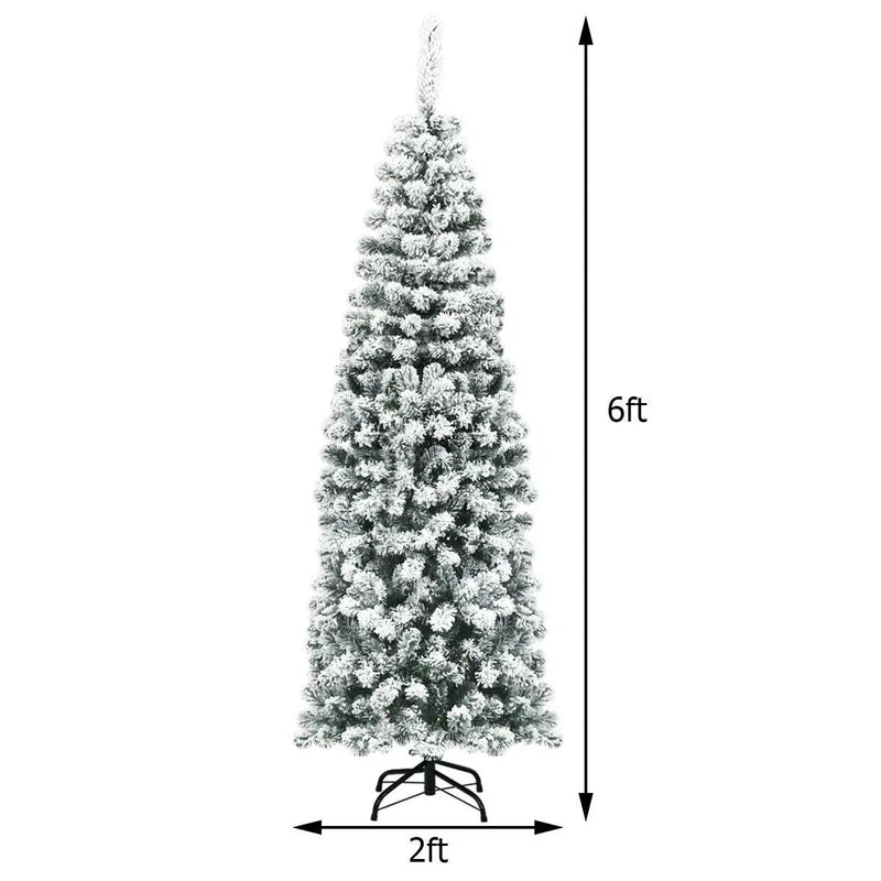 6 Feet Unlit Hinged Snow Flocked Artificial Pencil Christmas Tree with 500 Branch Tip by DirectDeals