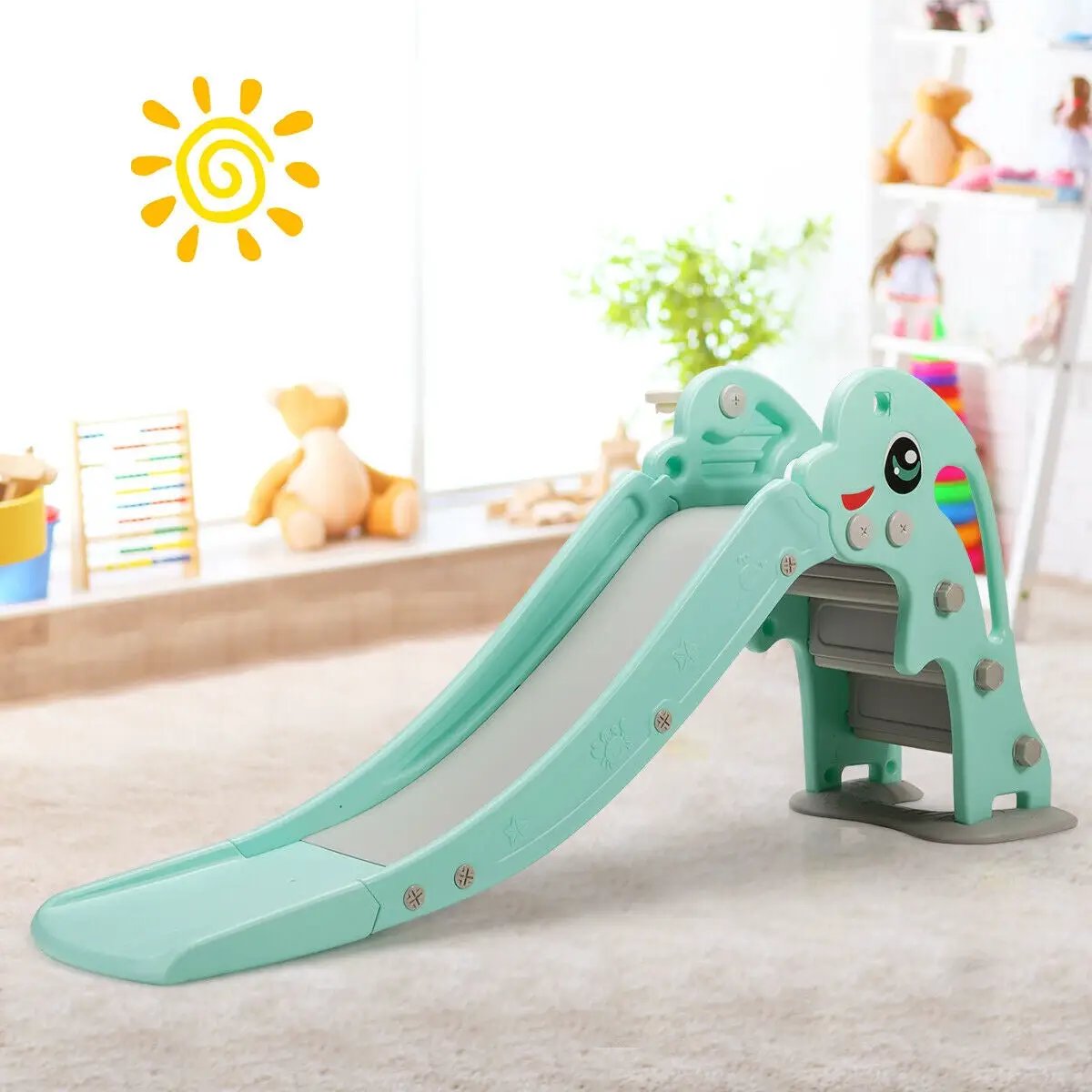 3-in-1 Kids Climber Slide Play Set with Basketball Hoop and Ball by DirectDeals