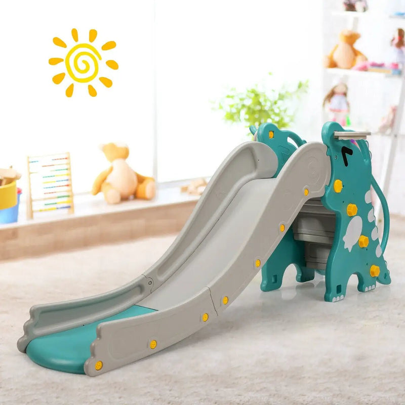 4-in-1 Kids Climber Slide Play Set with Basketball Hoop-Green by DirectDeals