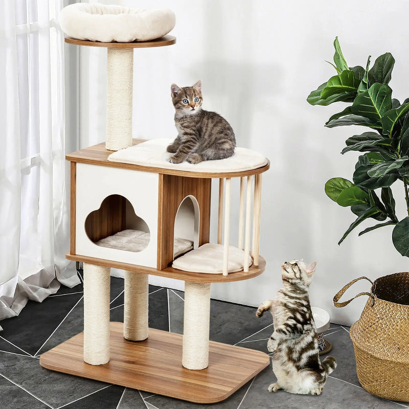 46 Inch Wooden Cat Activity Tree with Platform and Cushions by DirectDeals