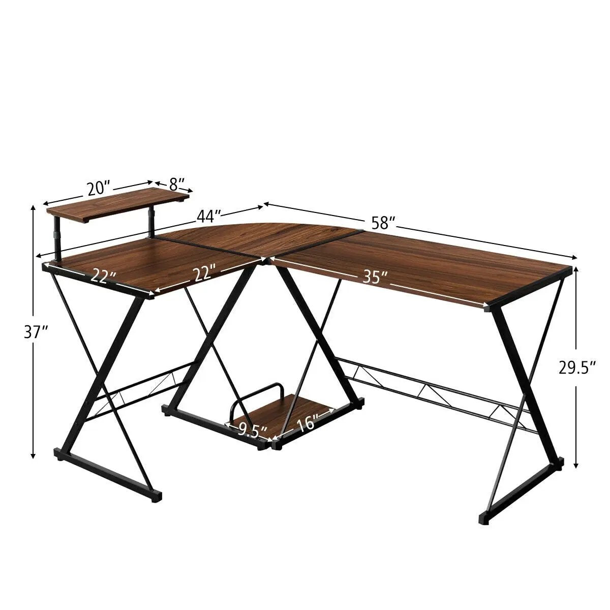 L-Shaped Desk Reversible Corner Computer Desk with Movable Shelf and CPU Stand by DirectDeals