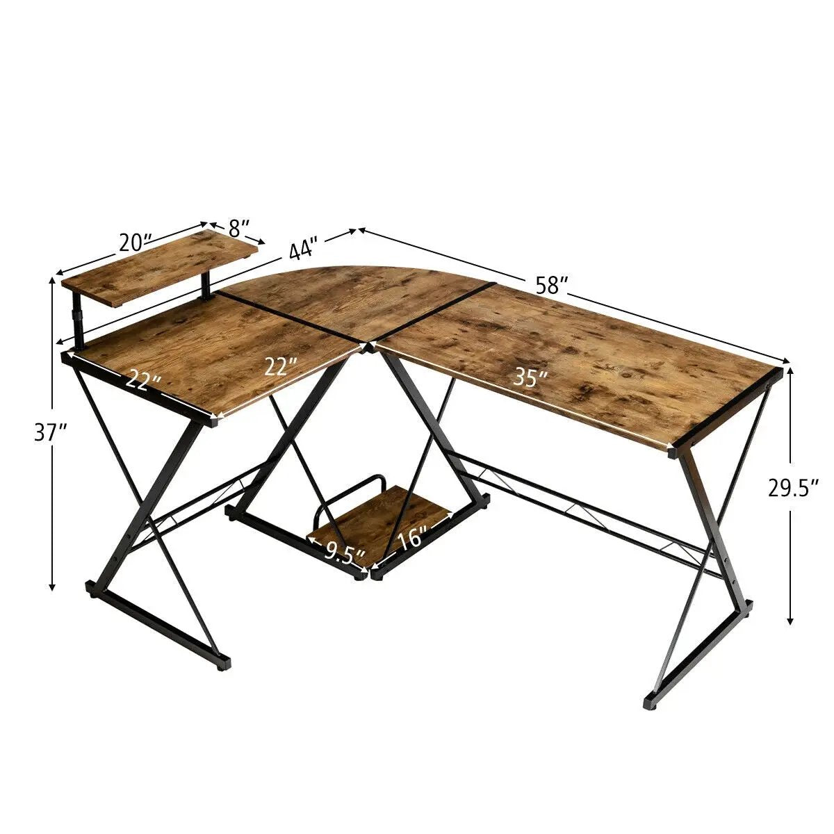 L-Shaped Desk Reversible Corner Computer Desk with Movable Shelf and CPU Stand by DirectDeals