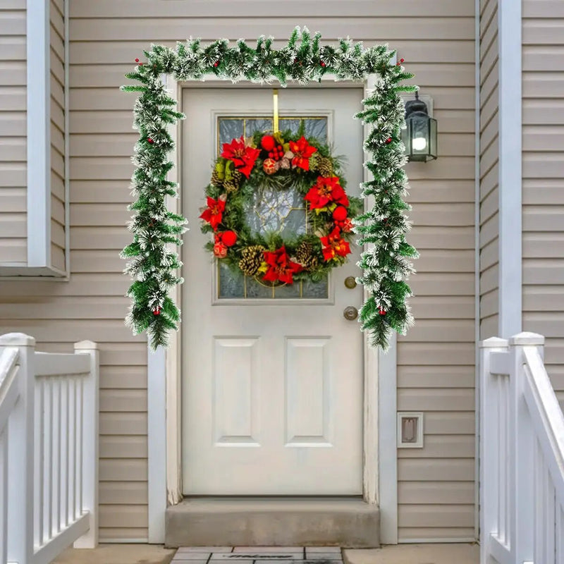 9 Feet Pre-lit Snow Flocked Tips Christmas Garland with Red Berries by DirectDeals
