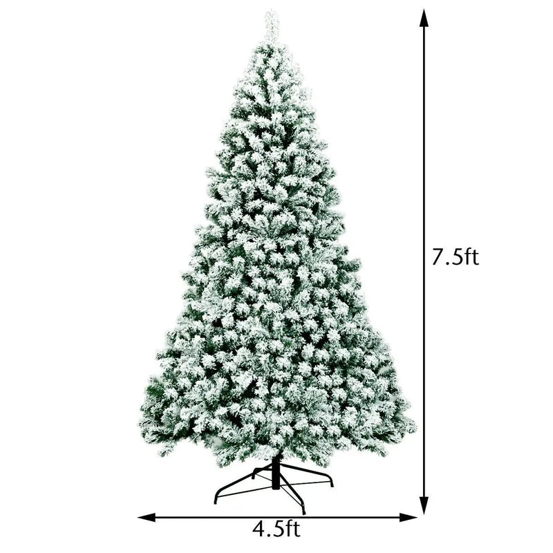7.5 Feet Pre-Lit Premium Snow Flocked Hinged Artificial Christmas Tree with 550 Lights by DirectDeals