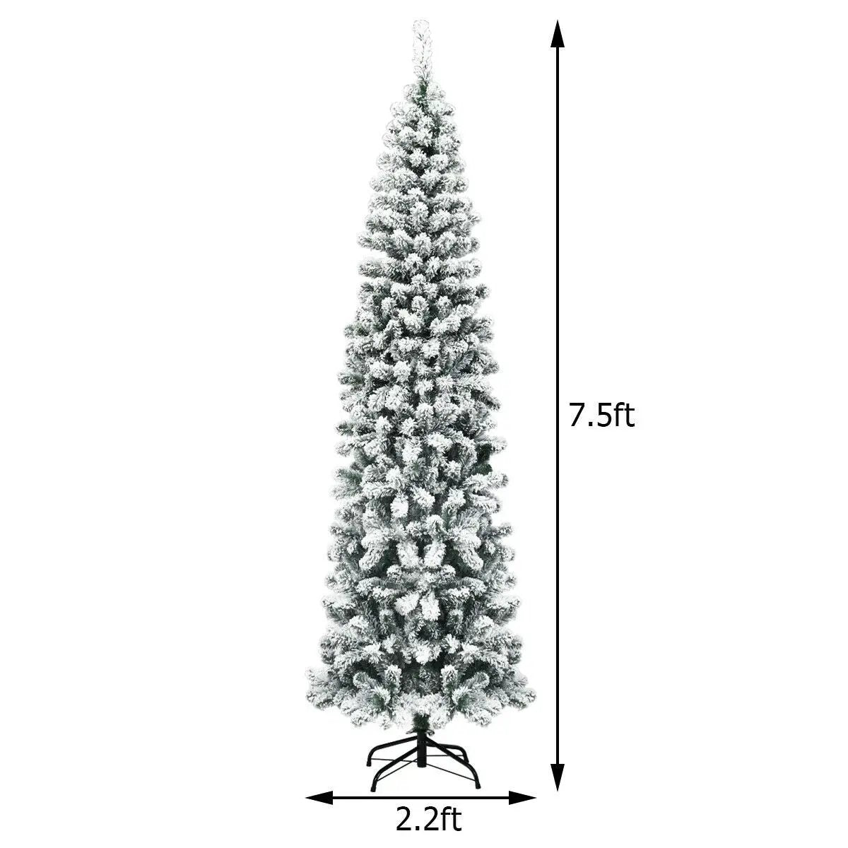 7.5 Feet Unlit Hinged Snow Flocked Artificial Pencil Christmas Tree with 641 Tips by DirectDeals