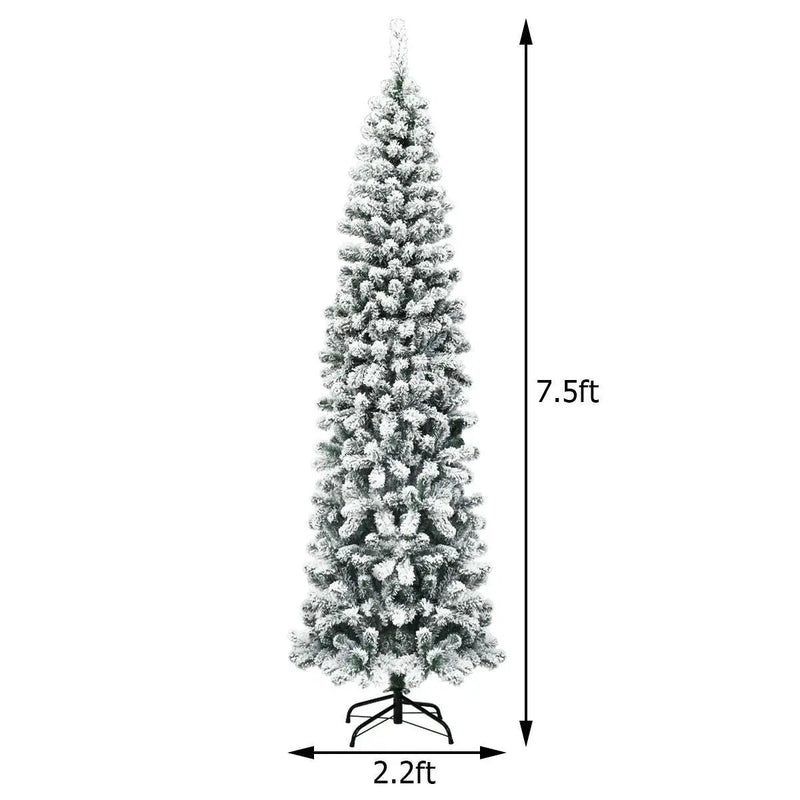 7.5 Feet Unlit Hinged Snow Flocked Artificial Pencil Christmas Tree with 641 Tips by DirectDeals