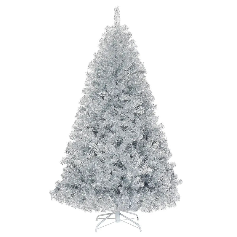 6 Feet Hinged Unlit Artificial Silver Tinsel Christmas Tree with Metal Stand by DirectDeals